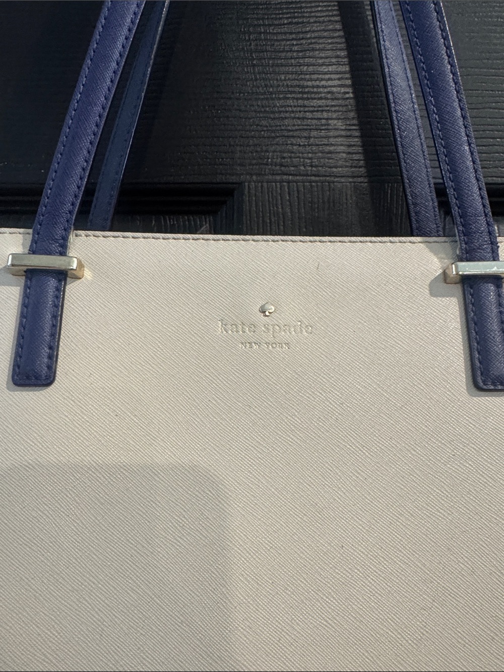 kate spade Cream and Blue Colorblock Leather Tote - Picture 2 of 12